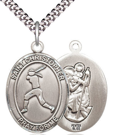Lady's Softball / St. Christopher Medal in Fine Pewter, 1", Your Choice of Chain # 17423