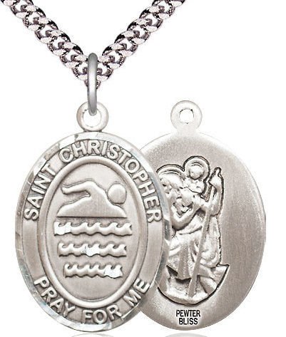 Swimming / St. Christopher Medal in Fine Pewter, 1", Your Choice of Chain # 17425