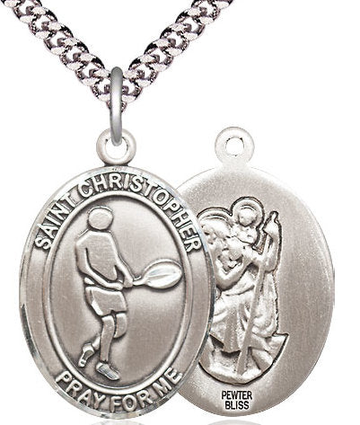 Tennis / St. Christopher Medal in Fine Pewter, 1", Your Choice of Chain # 17426