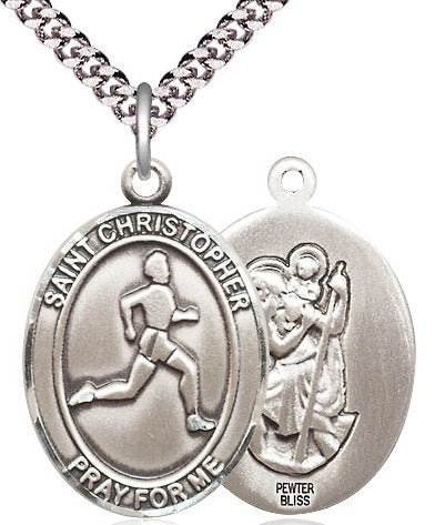 Track & Field / St. Christopher Medal in Fine Pewter, 1", Your Choice of Chain # 17427