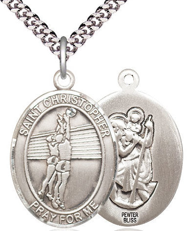 Lady's Volleyball / St. Christopher Medal in Fine Pewter, 1", Your Choice of Chain # 17428