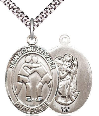 Wrestling / St. Christopher Medal in Fine Pewter, 1", Your Choice of Chain # 17431