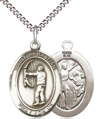Archery / St. Sebastian Medal in Fine Pewter, 3/4", Your Choice of Chain # 17432
