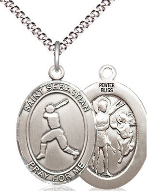 Baseball / St. Sebastian Medal in Fine Pewter, 3/4", Your Choice of Chain # 17434