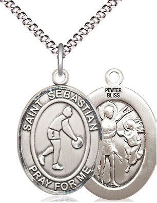 Basketball / St. Sebastian Medal in Fine Pewter, 3/4", Your Choice of Chain # 17435