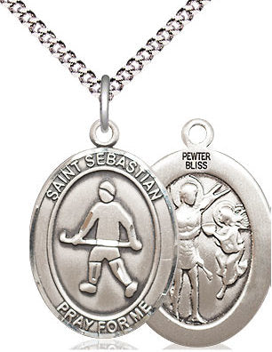 Field Hockey / St. Sebastian Medal in Fine Pewter, 3/4", Your Choice of Chain # 17438