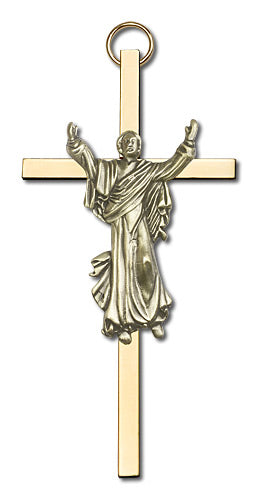 4" Risen Christ Cross, Gold-Tone Figure on Polished Brass Cross, # 1744