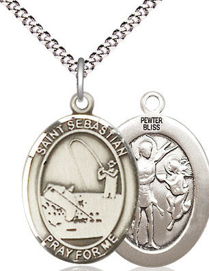 Fishing / St. Sebastian Medal in Fine Pewter, 3/4", Your Choice of Chain # 17440
