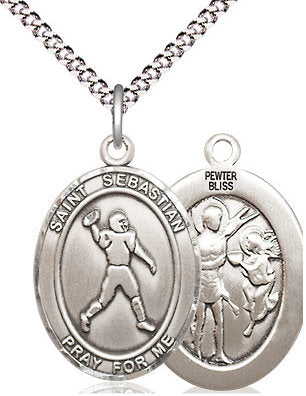 Football / St. Sebastian Medal in Fine Pewter, 3/4", Your Choice of Chain # 17441