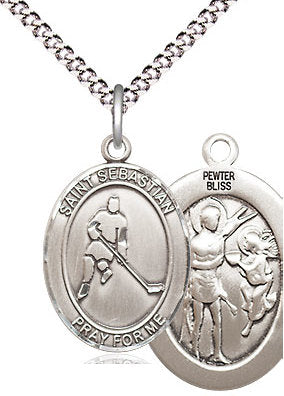 Ice Hockey / St. Sebastian Medal in Fine Pewter, 3/4", Your Choice of Chain # 17444