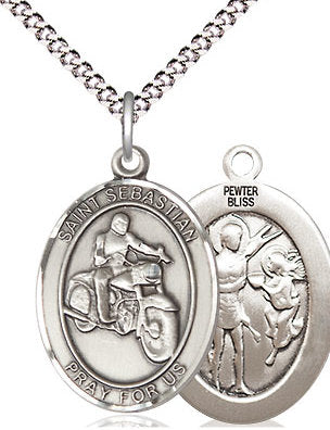 Motorcycle / St. Sebastian Medal in Fine Pewter, 3/4", Your Choice of Chain # 17447