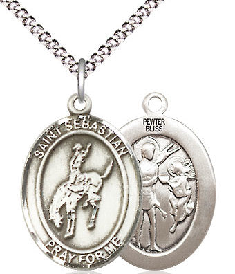 Rodeo / St. Sebastian Medal in Fine Pewter, 3/4", Your Choice of Chain # 17448