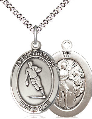 Rugby / St. Sebastian Medal in Fine Pewter, 3/4", Your Choice of Chain # 17449