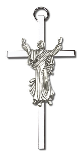 4" Risen Christ Cross, Silver-Tone Figure on Nickel Plated Cross, # 1745