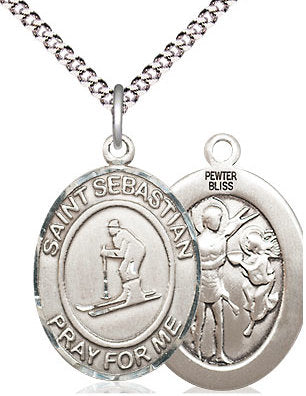 Skiing / St. Sebastian Medal in Fine Pewter, 3/4", Your Choice of Chain # 17450