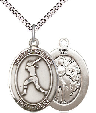 Lady's Softball / St. Sebastian Medal in Fine Pewter, 3/4", Your Choice of Chain # 17452