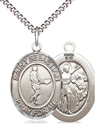 Tennis / St. Sebastian Medal in Fine Pewter, 3/4", Your Choice of Chain # 17457