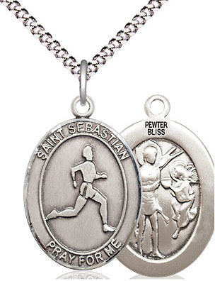 Track & Field / St. Sebastian Medal in Fine Pewter, 3/4", Your Choice of Chain # 17458