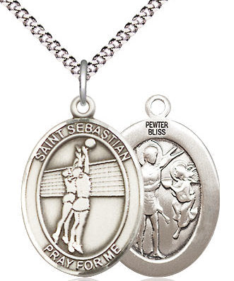 Lady's Volleyball / St. Sebastian Medal in Fine Pewter, 3/4", Your Choice of Chain # 17459