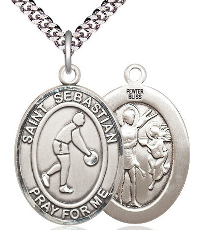 Basketball / St. Sebastian Medal in Fine Pewter, 1", Your Choice of Chain # 17462