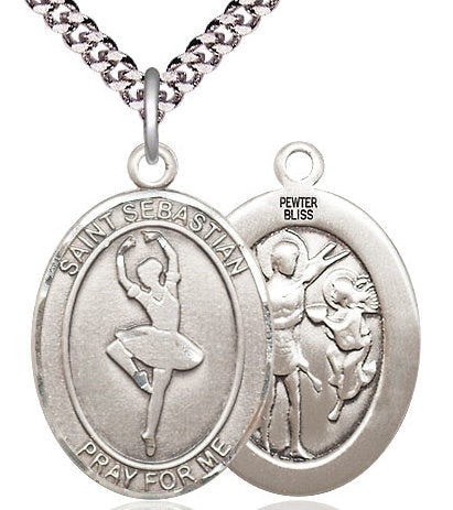 Dance / St. Sebastian Medal in Fine Pewter, 1", Your Choice of Chain # 17464