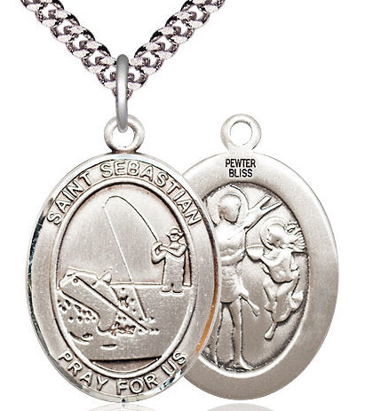 Fishing / St. Sebastian Medal in Fine Pewter, 1", Your Choice of Chain # 17468