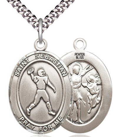 Football / St. Sebastian Medal in Fine Pewter, 1", Your Choice of Chain # 17469