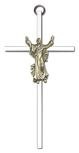 6" Risen Christ Cross, Gold-Tone Figure on Nickel Plated Cross, # 1747