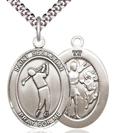 Golf / St. Sebastian Medal in Fine Pewter, 1", Your Choice of Chain # 17470