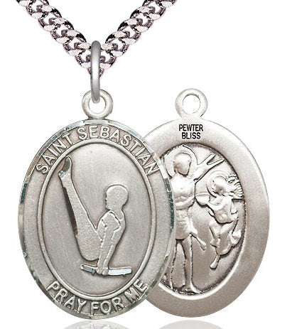 Gymnastics / St. Sebastian Medal in Fine Pewter, 1", Your Choice of Chain # 17471