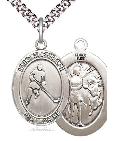 Ice Hockey / St. Sebastian Medal in Fine Pewter, 1", Your Choice of Chain # 17472