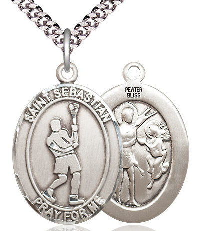 Lacrosse / St. Sebastian Medal in Fine Pewter, 1", Your Choice of Chain # 17473