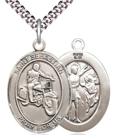 Motorcycle / St. Sebastian Medal in Fine Pewter, 1", Your Choice of Chain # 17475
