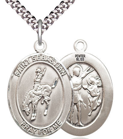 Rodeo / St. Sebastian Medal in Fine Pewter, 1", Your Choice of Chain # 17476