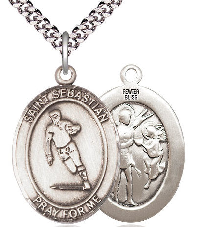 Rugby / St. Sebastian Medal in Fine Pewter, 1", Your Choice of Chain # 17477