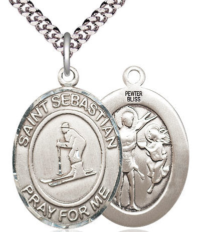 Skiing / St. Sebastian Medal in Fine Pewter, 1", Your Choice of Chain # 17478