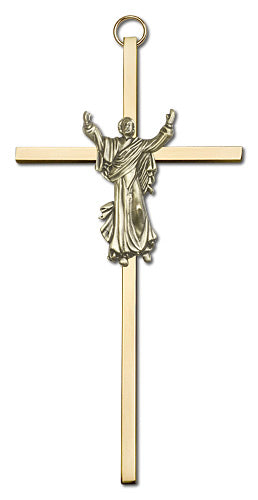 6" Risen Christ Cross, Gold-Tone Figure on Polished Brass Cross, # 1748