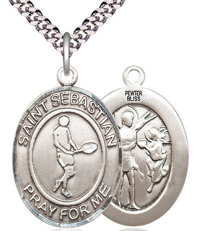 Tennis / St. Sebastian Medal in Fine Pewter, 1", Your Choice of Chain # 17483