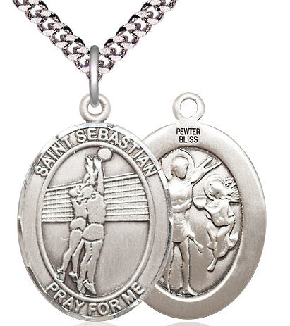 Lady's Volleyball / St. Sebastian Medal in Fine Pewter, 1", Your Choice of Chain # 17485