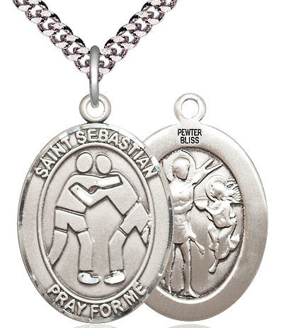 Wrestling / St. Sebastian Medal in Fine Pewter, 1", Your Choice of Chain # 17486