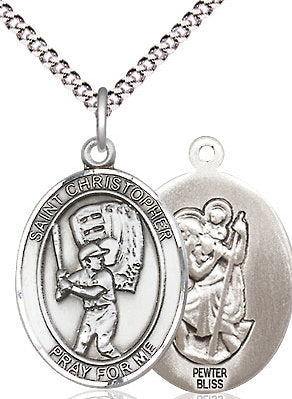 Baseball / St. Christopher Medal in Fine Pewter, 3/4", Your Choice of Chain # 17487