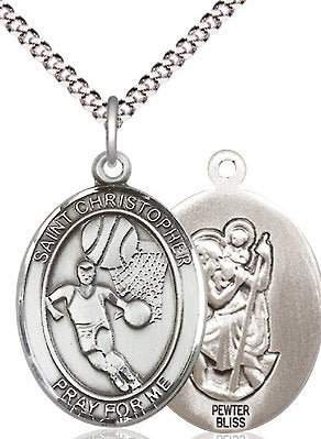 Basketball / St. Christopher Medal in Fine Pewter, 3/4", Your Choice of Chain # 17488