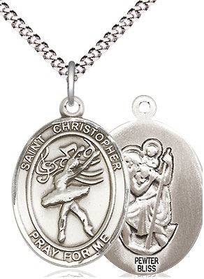 Dance / St. Christopher Medal in Fine Pewter, 3/4", Your Choice of Chain # 17490