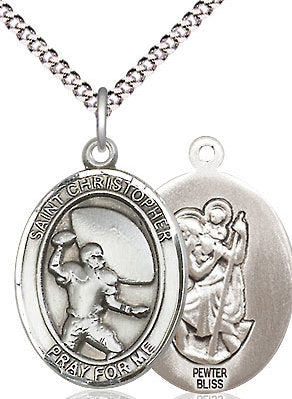 Football / St. Christopher Medal in Fine Pewter, 3/4", Your Choice of Chain # 17491