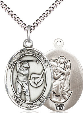 Golf / St. Christopher Medal in Fine Pewter, 3/4", Your Choice of Chain # 17492