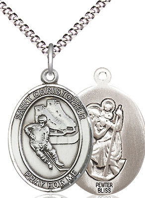 Hockey / St. Christopher Medal in Fine Pewter, 3/4", Your Choice of Chain # 17494