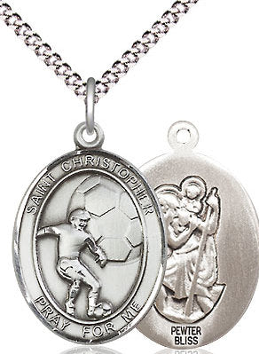 Soccer / St. Christopher Medal in Fine Pewter, 3/4", Your Choice of Chain # 17499