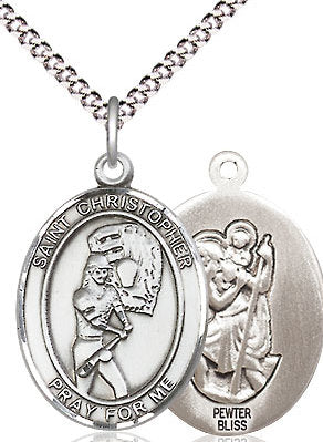 Lady's Softball / St. Christopher Medal in Fine Pewter, 3/4", Your Choice of Chain # 17500