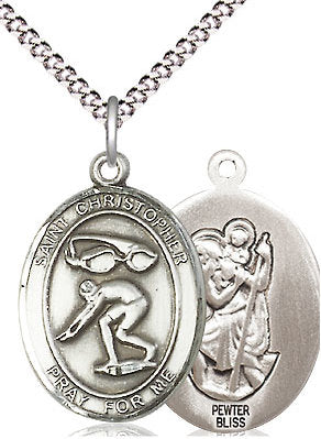 Swimming / St. Christopher Medal in Fine Pewter, 3/4", Your Choice of Chain # 17501