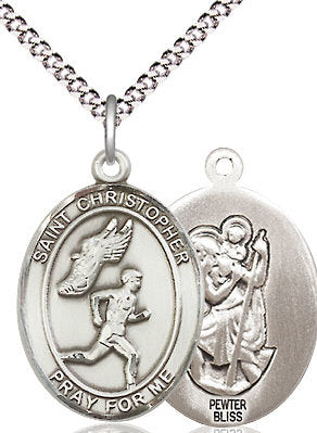 Men's Track & Field / St. Christopher Medal in Fine Pewter, 3/4", Your Choice of Chain # 17503